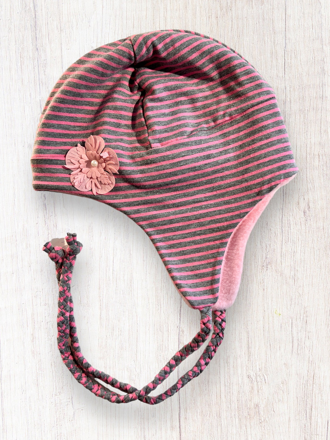 Wintermütze Grau/Pink Streifen