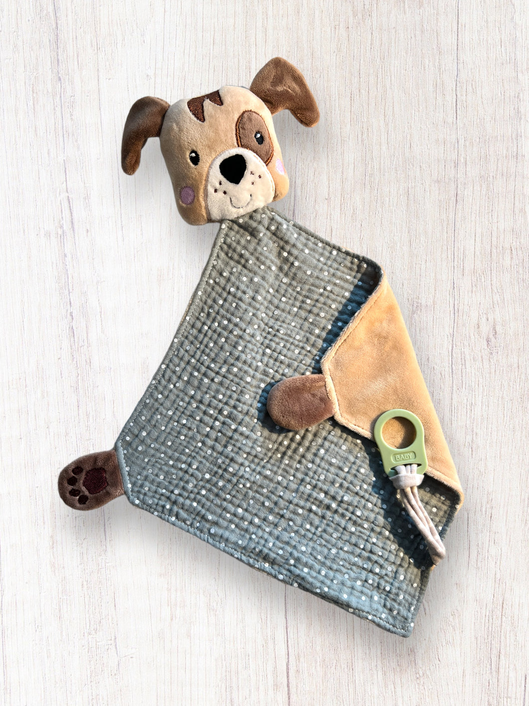 Schmusetuch Hund mit Lindgrün und Punkten