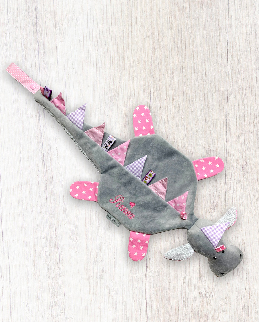 Schmusedrache Pit Hellgrau/Rosa Violett