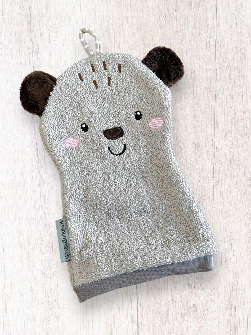 Waschhandschuh Bär Biege/Grau