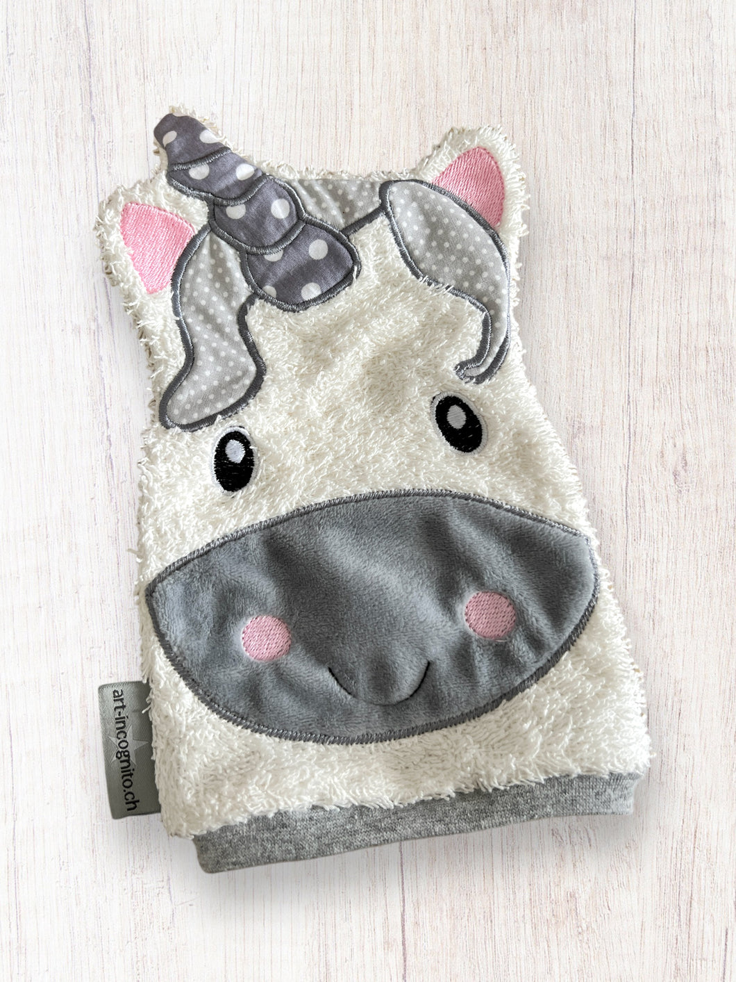 Waschhandschuh Einhorn Grau